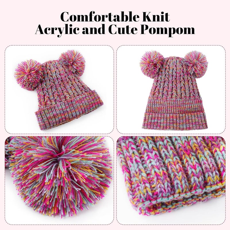 ACTLATI Kids Winter Knitted Beanie Hat Colorful Pompom Ears Ski Hat for Boy Girl(Ages 7-12) - Image 5